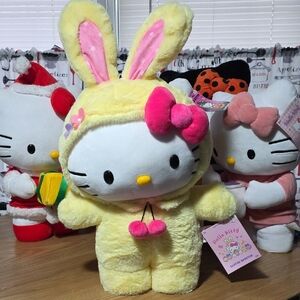 Hello Kitty Plush in Yellow Bunny Outfit with Pink Bow